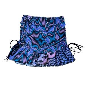 Current Mood Medium Mini Skirt Y2K Vibes Abstract Checkered Yin Yang Blue Purple